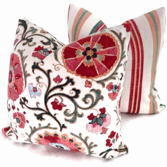 SALE Pink and Red Suzani Pillow Cover 20x20 Decorative Pillow Cover, Accent Pillow, Throw Pillow, Toss Pillow