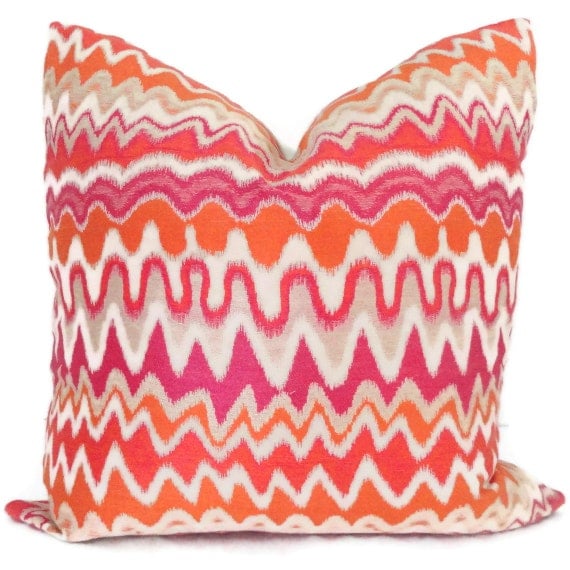 Kravet Couture Orange and Pink Zig Zag Decorative Pillow Cover 18x18, 20x20, 14x20 or 12x24 Throw Pillow, Accent Pillow