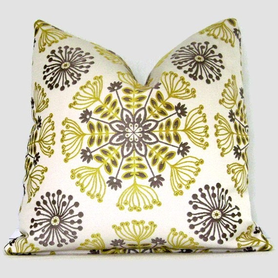 Gray and Citron Yellow Stylized Floral Decorative Pillow Cover 18x18 Decorative Pillow Cover, Accent Pillow, Throw Pillow, Pillow Cover