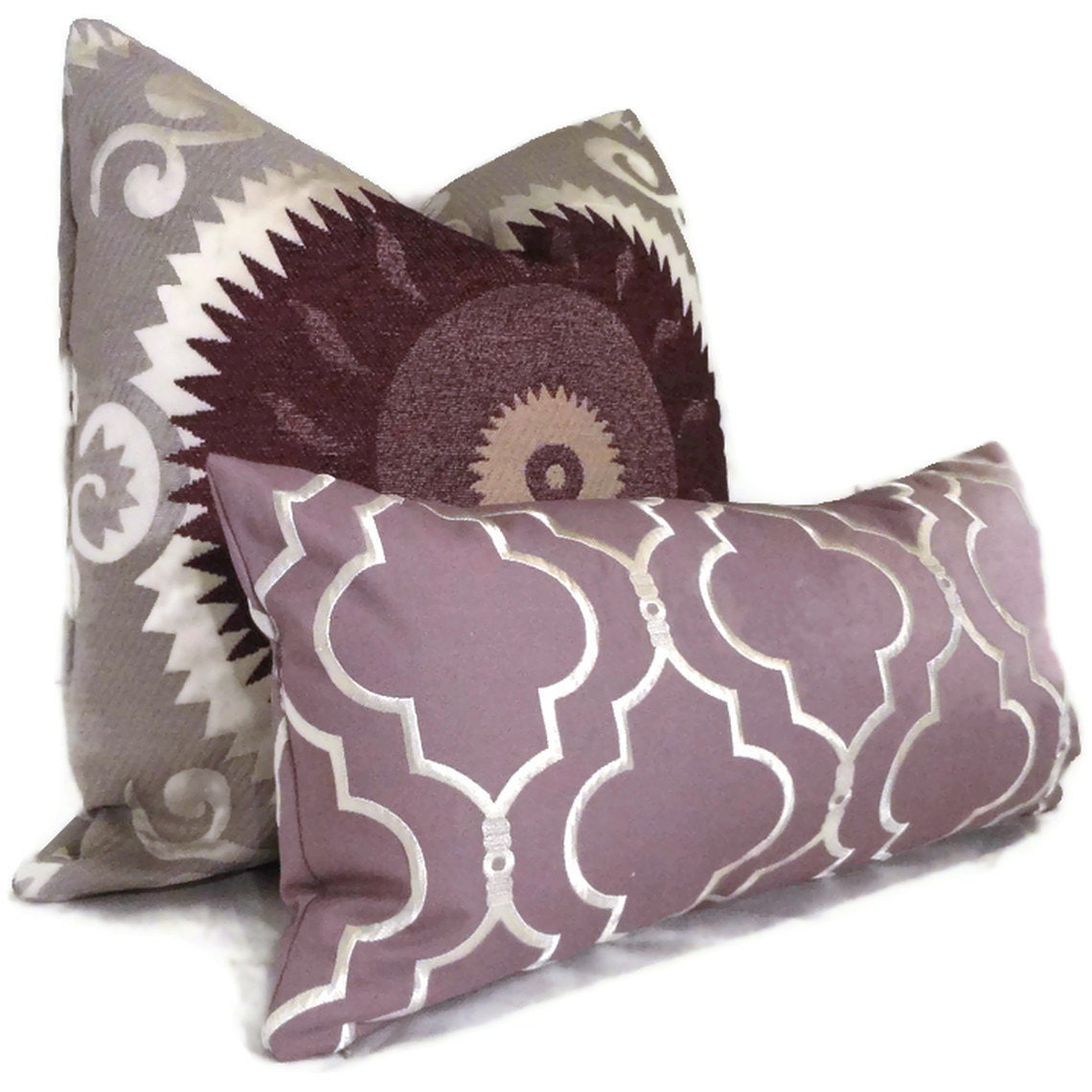 Kravet Lilac and Platinum Embroidered Trellis Decorative Pillow Cover 18x18, 20x20, 22x22, 14x20, 11x21, 12x24