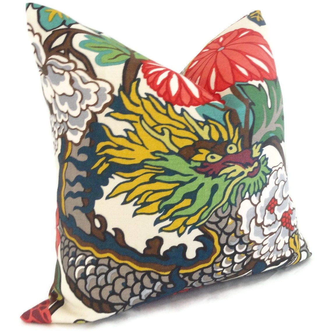Pair of Schumacher Alabaster Chiang Mai Dragon Decorative Pillow Covers 18x18, 20x20 or 22x22, Toss Pillow, Accent Pillow, Throw Pillows