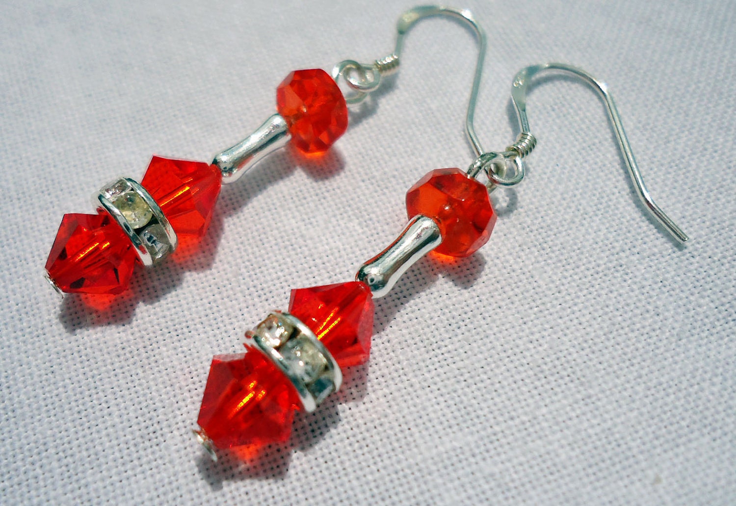 Crystal Earrings Dangle Swarovski Red Rondelle