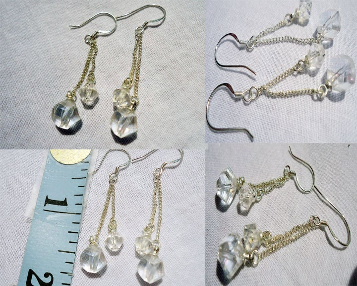 Earrings Dangle Swarovski Clear  Crystal Double silver chain