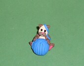 Polymer Clay Siamese Kitty with Blue Yarn Ball