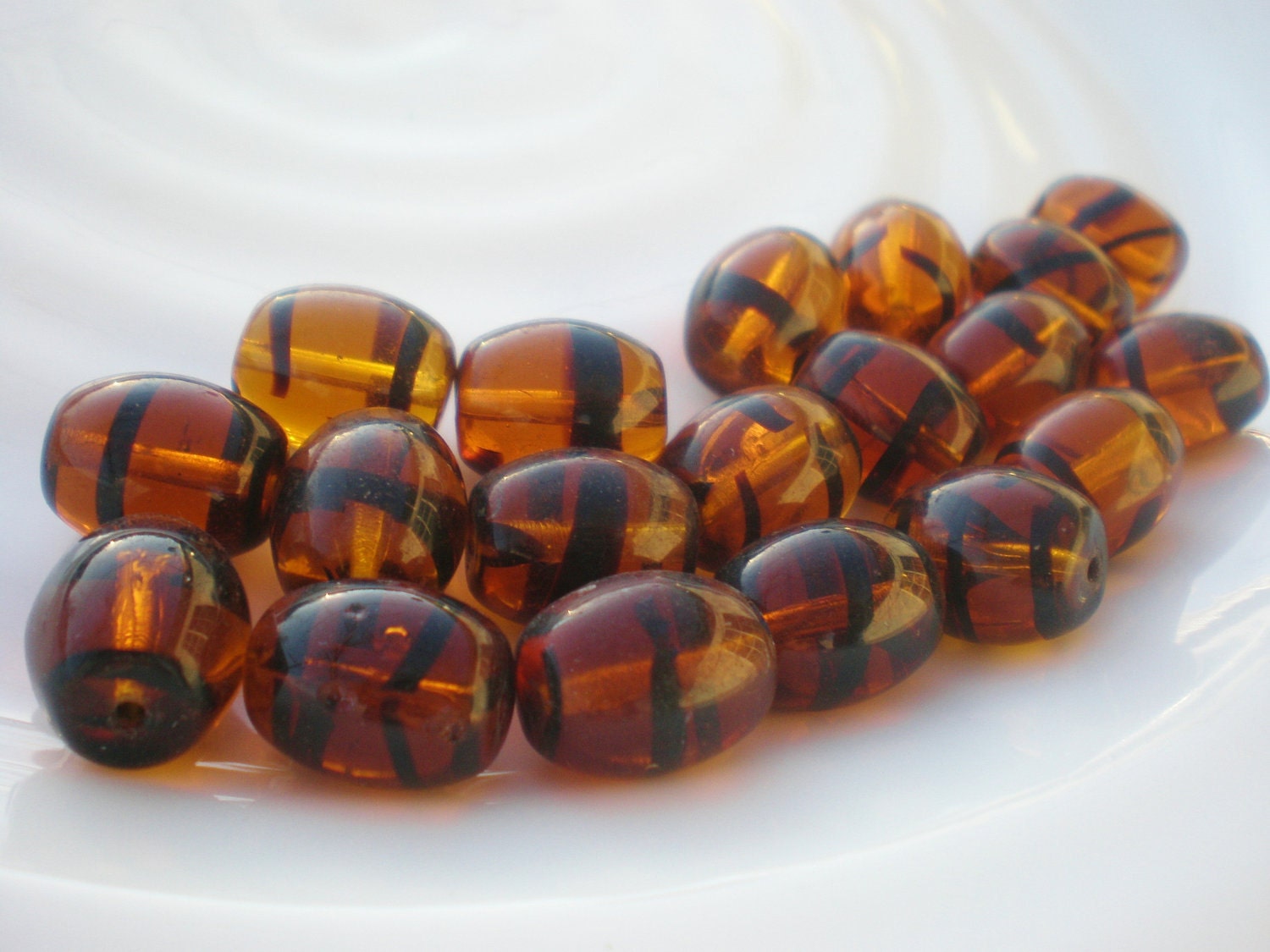 Vintage Bohemian Tiger Glass Barrel Glass Bead Lot (12)