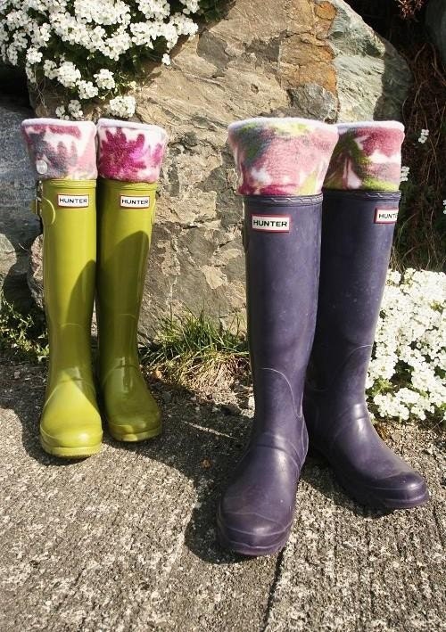 SLUGS Fleece Boot Liners Light Heather Grey With a Water Color Floral Cuff, Mothers Day Gift, Gardening Garden Style (Sm/Med 6-8 Shoe)