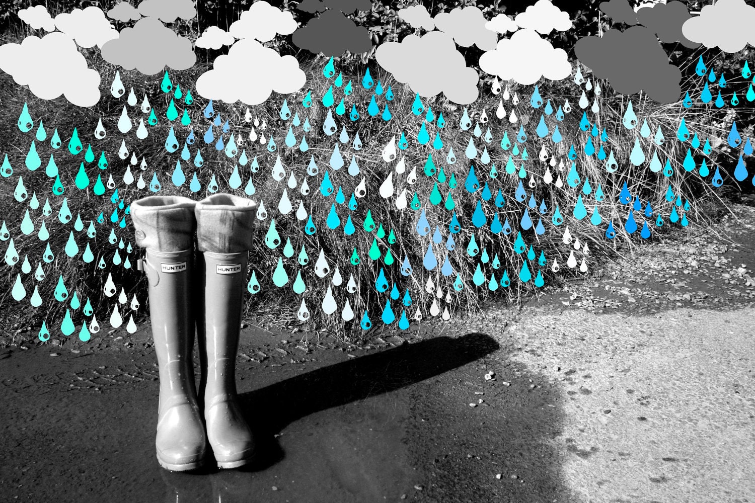 Fleece Rain Boot Wellington Liners SLUGS in Turquoise with a Tie-Dye Cuff, Spring Accessory, Rainy Day Style (Med/Lg 9-11 Boot)