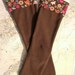 Boot Socks, Boot Cuffs, SLUGS Fleece Rain Boot Socks Liners in Brown with a Floral Cuff, Fall Winter Fashion (Sm/Med 6-8 Boot)