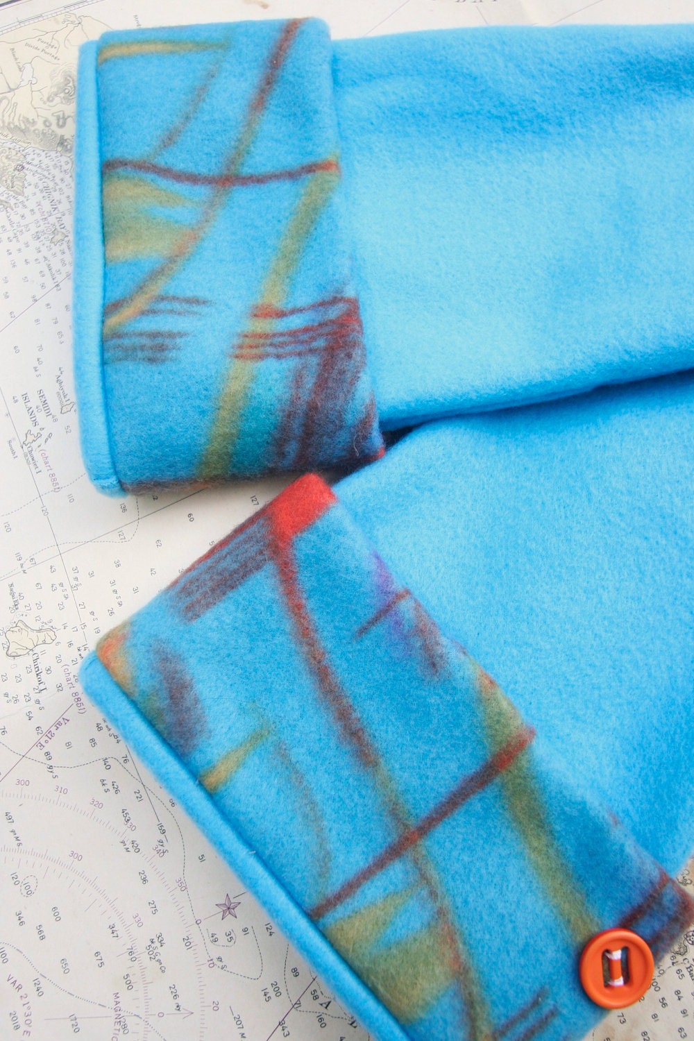 Fleece Rain Boot Wellington Liners SLUGS in Turquoise with a Tie-Dye Cuff, Spring Accessory, Rainy Day Style (Med/Lg 9-11 Boot)
