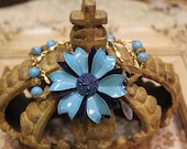 Vintage Assemblage Enamel Flower Brooch Necklace One of a Kind Cadet Sassy Sisters Jewelry