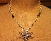Vintage Aurura Borealis Rhinestone and Pearl Sparkle Assemblage Necklace