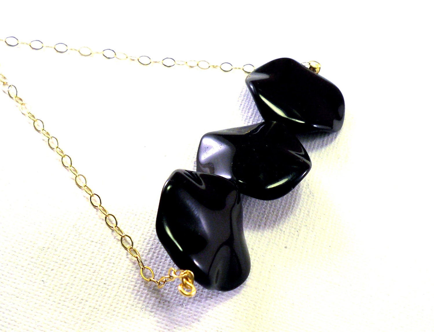 Black necklace: natural onyx, gold filled chain necklace, classic fashion accessory elegant jewelry handmade women