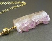 Slice necklace: druzy amethyst necklace stalactite pendant drusy gold filled necklace, designer jewelry naturelook girls shabby teenager