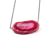 Agate geode necklace - rough drusy pink agate geode necklace long necklace, neon handmade, women fashion druzy necklace