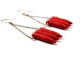 Red earrings: chains earrings primitive tribal ethnic inspired by native american earrings brass chain long earrings hippie