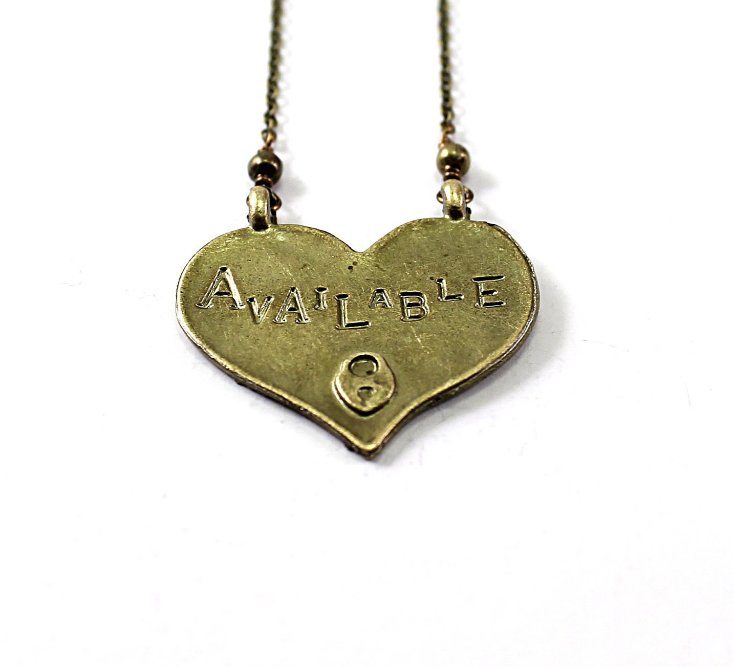 Heart necklace: AVAILABLE engraved necklace reversible Valentines Day jewelry, vintage brass necklace, love necklace metal girlfriend lover