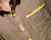 Designer OOAK embellished cotton men shirt with long sleeves - Brown / Lemon Yellow / Multi