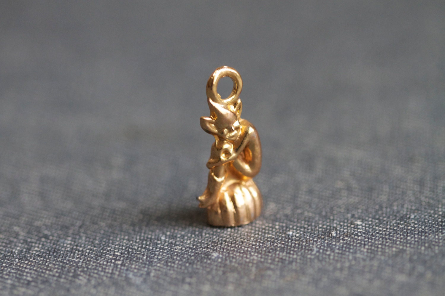 Vintage Golden Pixie Sitting on a Mushroom Charm