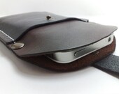 Handmade wallet dark brown leather iPhone 5 case /sleeve/with black pocket card holder beige thread initials
