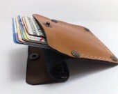 Handmade orange and brown genuine leather Wallet / card holder/case/ ooak holds 5-8 cards, some cash/ free monogram , personalized unique