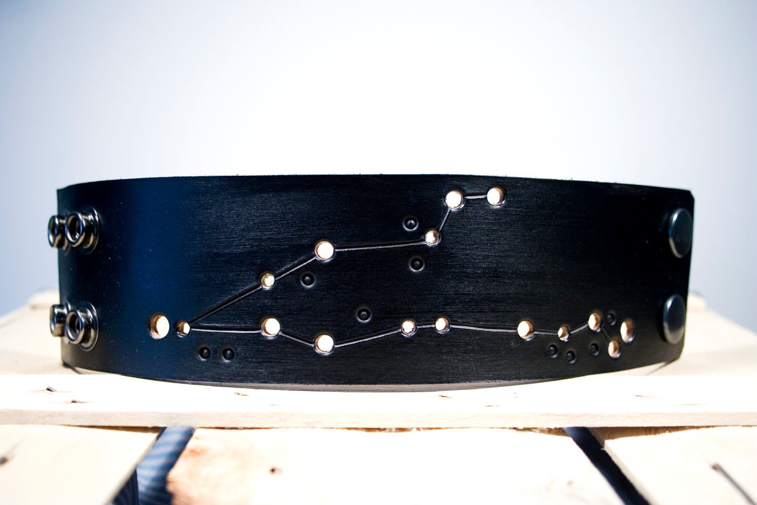 Mens leather cuff Pisces constellation black wristband leather wrist cuff jewelry