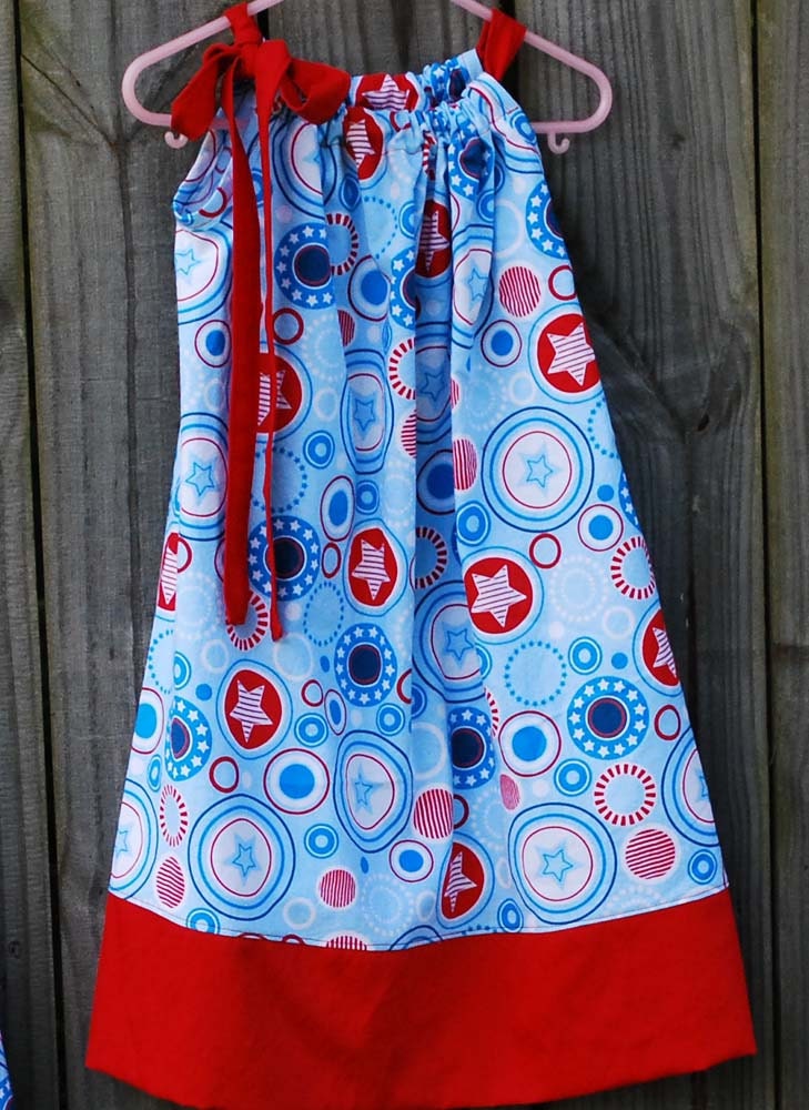 Patriotic red white and teal pillowcase dress.  Perfect for homecoming or just loving her country.  12m 18 month 2T 3T 4T 5T 6