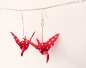 Love Origami earrings red heart pattern OOAK by Jye, Hand-made in France
