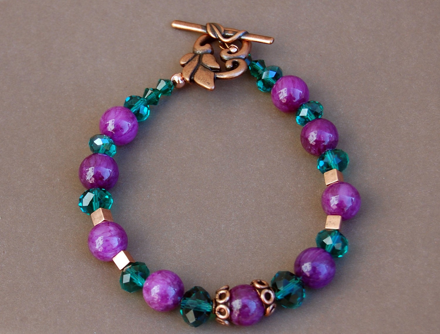 Copper, purple and green bracelet