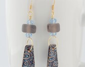 Brown blue ceramic pendant earrings