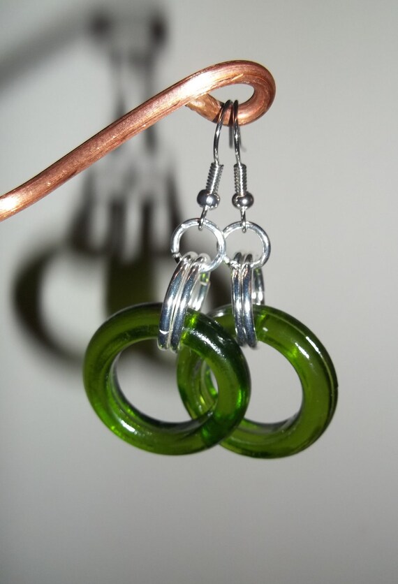Green Wine Bottle Earrings by GroovyGreenGlass on Etsy
