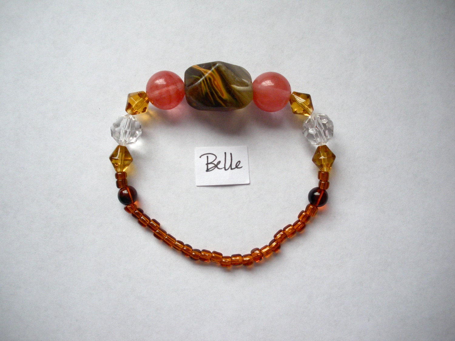 Belle bracelet Rock Shiny Girly Preppy Chic Pink Golden Elastic Beaded Jewelry