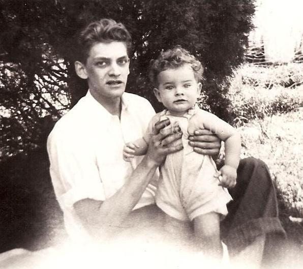 ON SALE - Vintage Photo - Like Father Like Son, Man Holds Cute Little Boy, Both with Curly Hair, Big Ears, Family Resemblance - c. 1940s