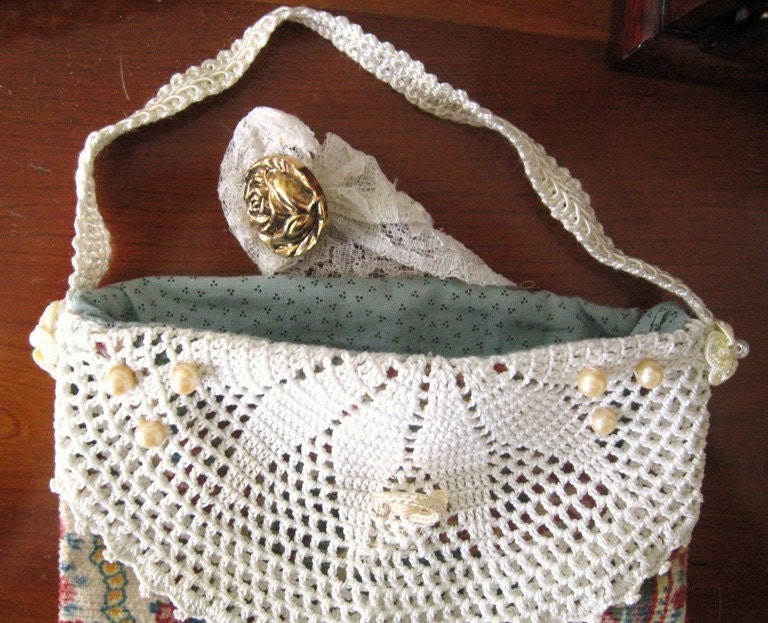 Small Handbag, Makeup Purse, Evening Bag, PAISLEY, Shabby Chic, Prim Primitive Cloth Handmade CharlotteStyle Decorative Folk Art