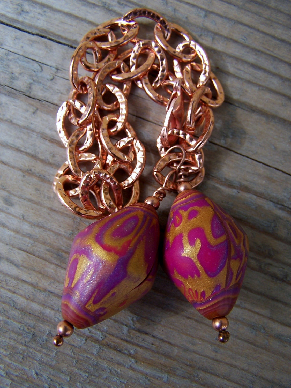 Copper and Artisan Polymer Clay Chunky Bracelet