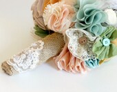 Custom Bridal Bouquet- Shabby Chic- beautiful assorted handmade fabric flowers with rustic burlap