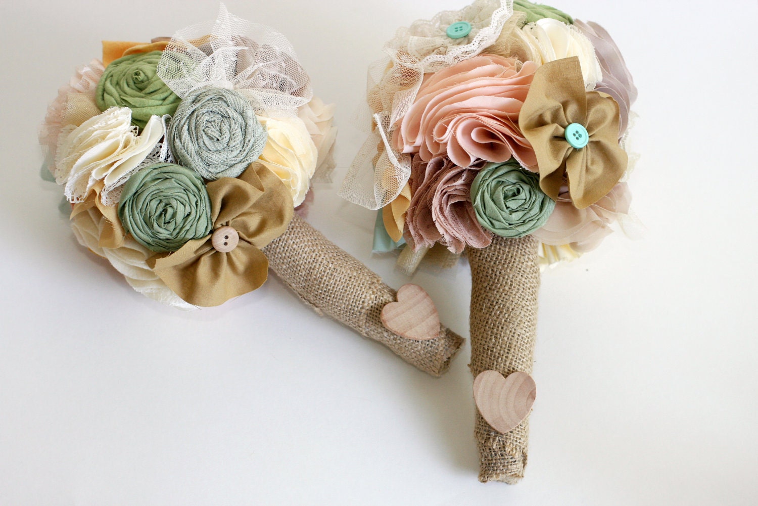 Custom Bridesmaid Bouquet- Shabby Chic- beautiful assorted handmade fabric flowers with rustic burlap