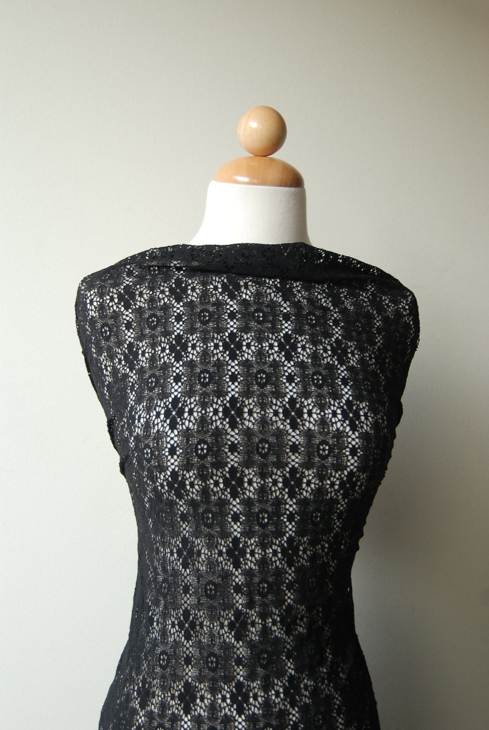 S A L E: Non-stretch, Black color nylon lace, soft , approx 25" at 54" wide
