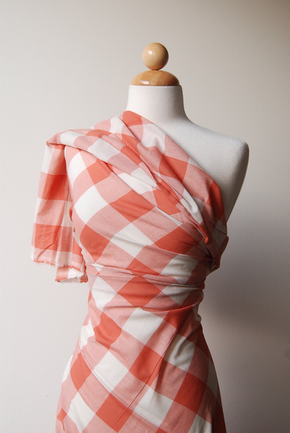 S A L E: Pale Brick red and off-white Plaid, light cotton, 4 yards at 58" wide