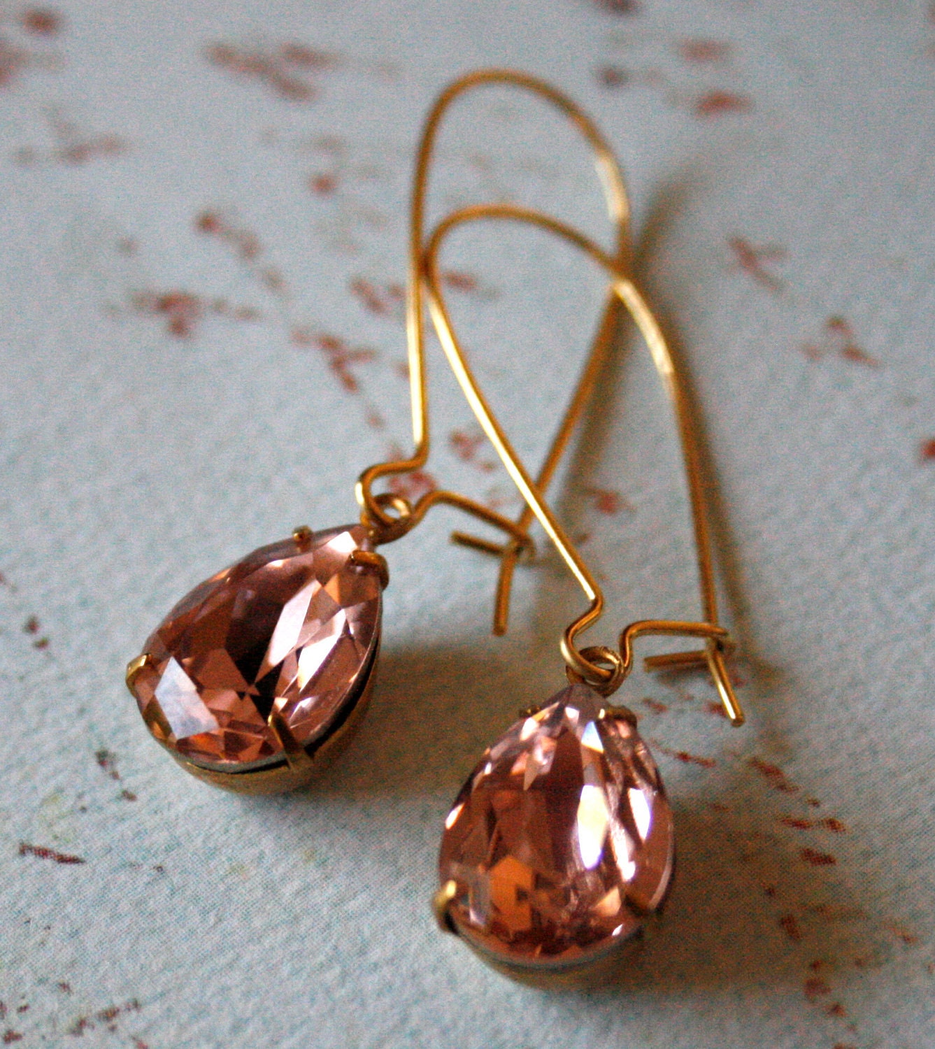 Vintage Rose Crystal Earrings in Brass, Bridesmaid Jewelry, Weddings, Soft Pink, Pantone Rose Smoke, Vivienne Earrings