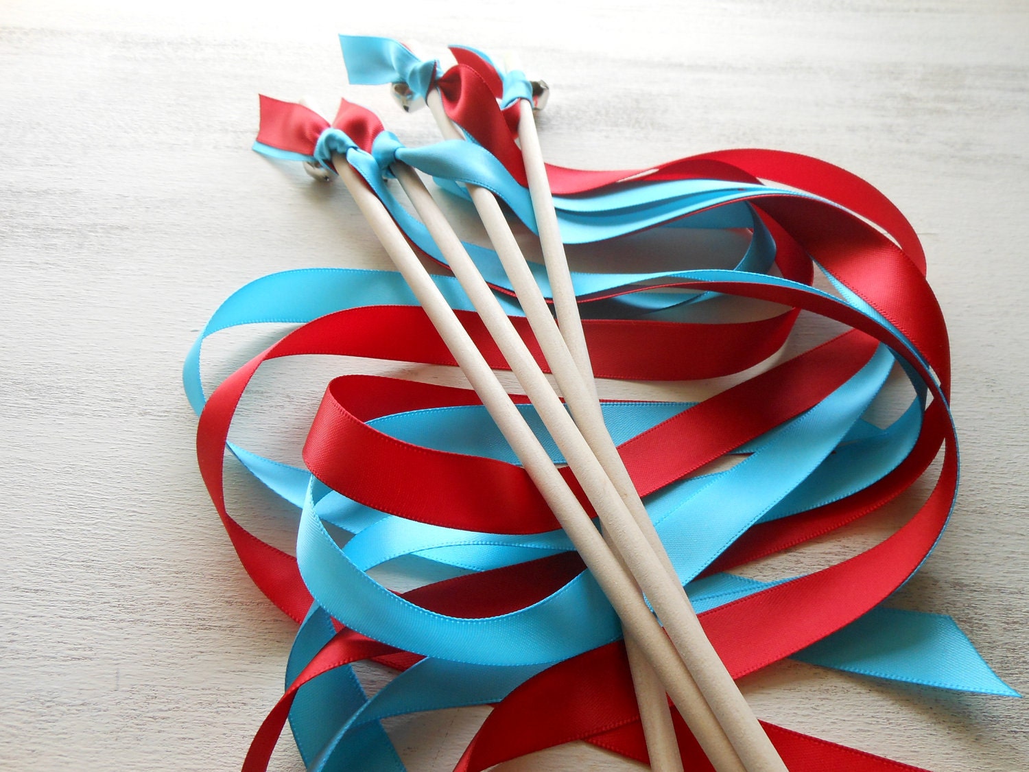 50 Double Ribbon Wand with Bell Wedding Wands Exit Favor
