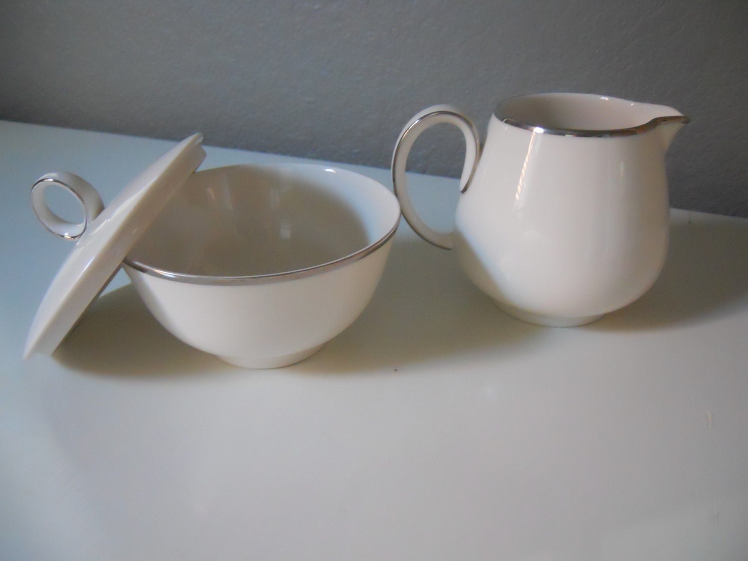 Franciscan White Porcelain and Platinum Creamer Sugar Bowl Set