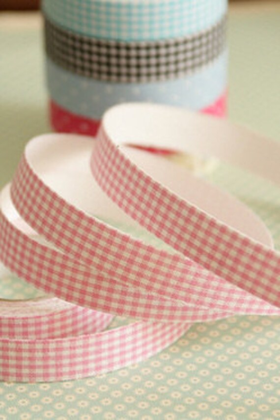 Light Pink and White Gingham Cotton Cloth Tape/Japanese Fabric Tape Adhesive Ribbon 5yds. Il_570xn