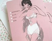 Lingerie Bridal Shower Invitation - 60s Vintage Fashion Illustration - Pin Up - Set of 25 - Ready to Ship