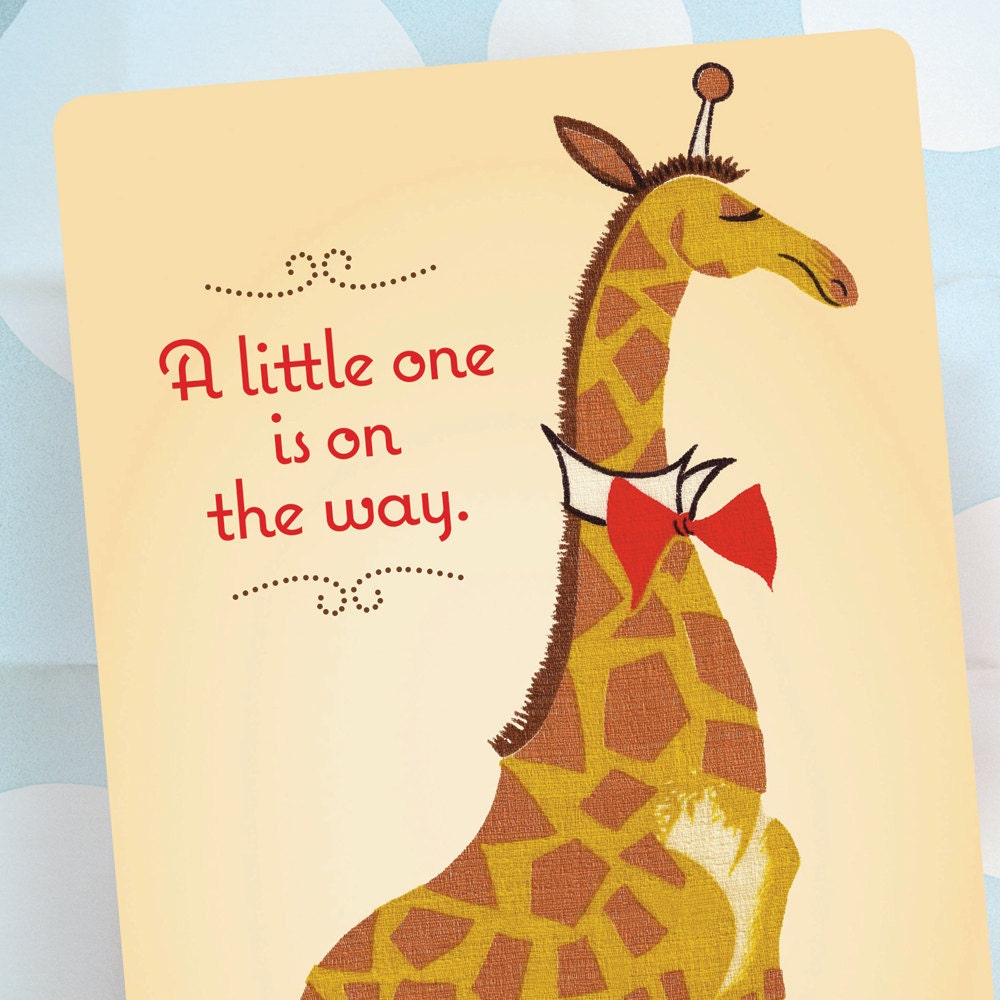 Baby Shower Invitation - Giraffe with Bow Tie - Vintage Barkcloth Design - Set of 10 - Ready to Ship