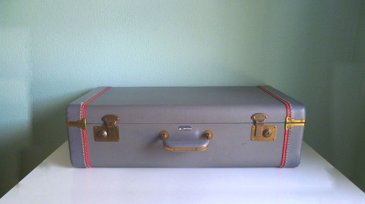 Mr. Frost's Travel Case. Vtg 1940s Suitcase. WWII Era. Gunmetal Gray 