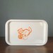 Vtg 40s / 50s Enameled Metal Pretty Kitty Ivory and Orange Sewing Fabric Swatch Tray. Innocent Kitten with Yarn. Meow. Purr.