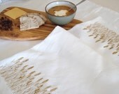 Pair of Kitchen tea towel Hand printed prairie wheat grass on white linen