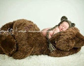 Crochet Newborn Baby Bear Bonnet Hat - Photography Prop