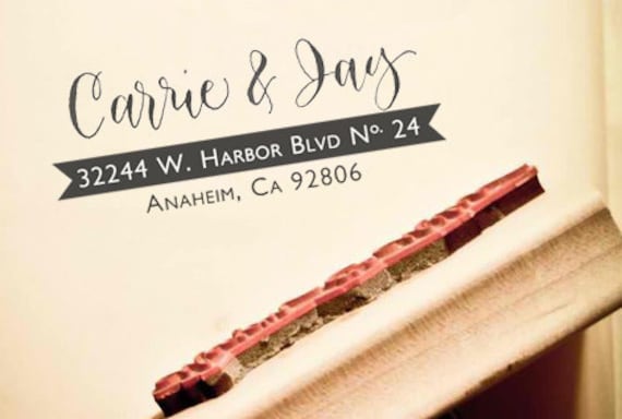 Custom Calligraphy Address Stamp -- Hand Calligraphy and Type -- Elle Style with Banner