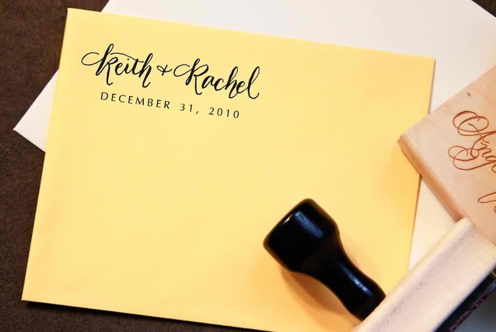Custom Calligraphy Wedding Stamp -- Handwritten Names and Wedding Date - Elle Style